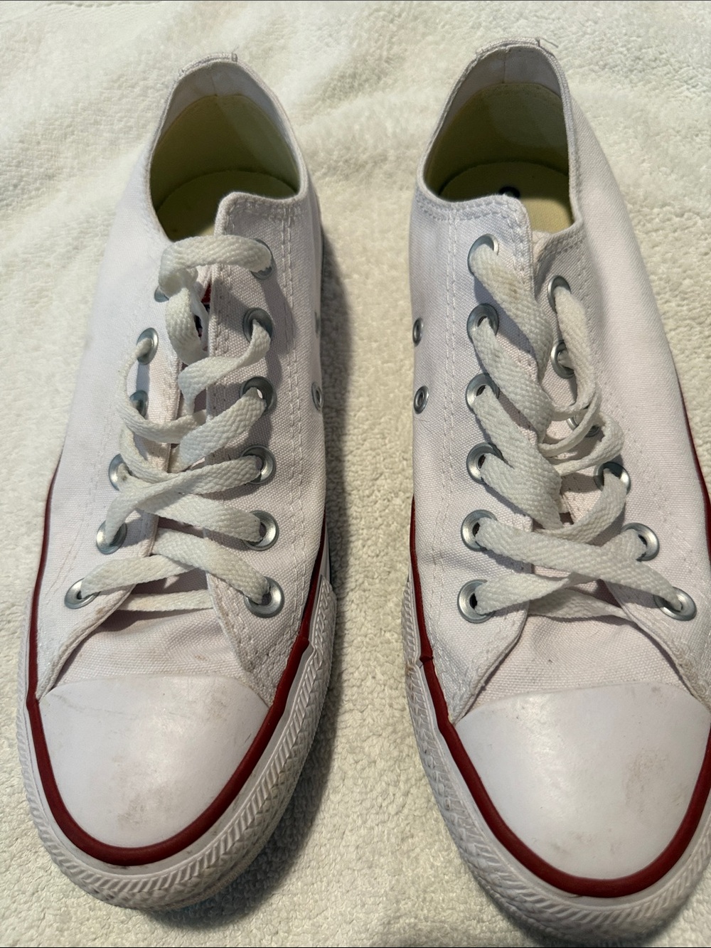 Converse Men's Low-Top Canvas Sneakers in White with Red Trim